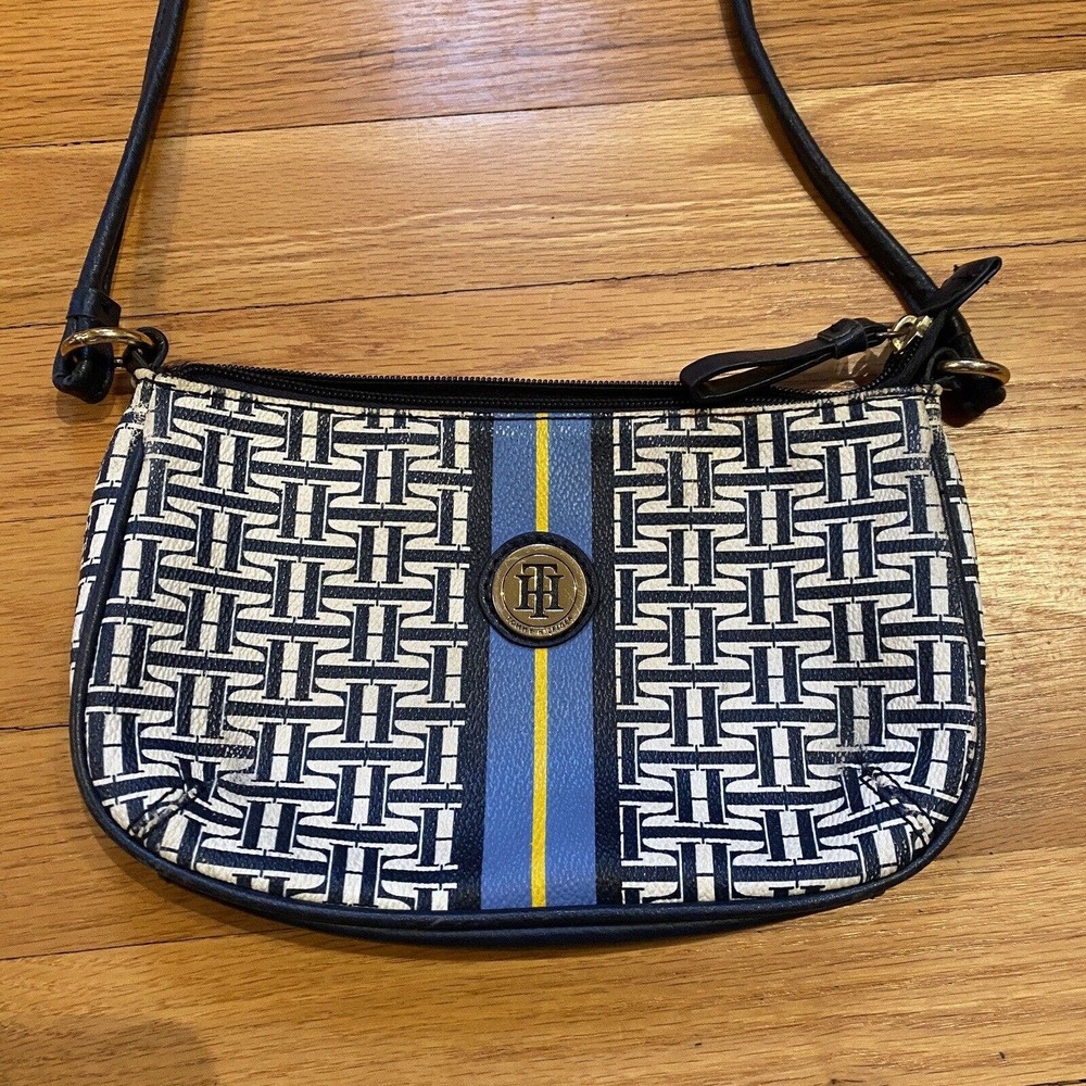Vintage Tommy Hilfiger Crossbody Mini Bag Signature Logo Navy Cream Y2K Shoulder
